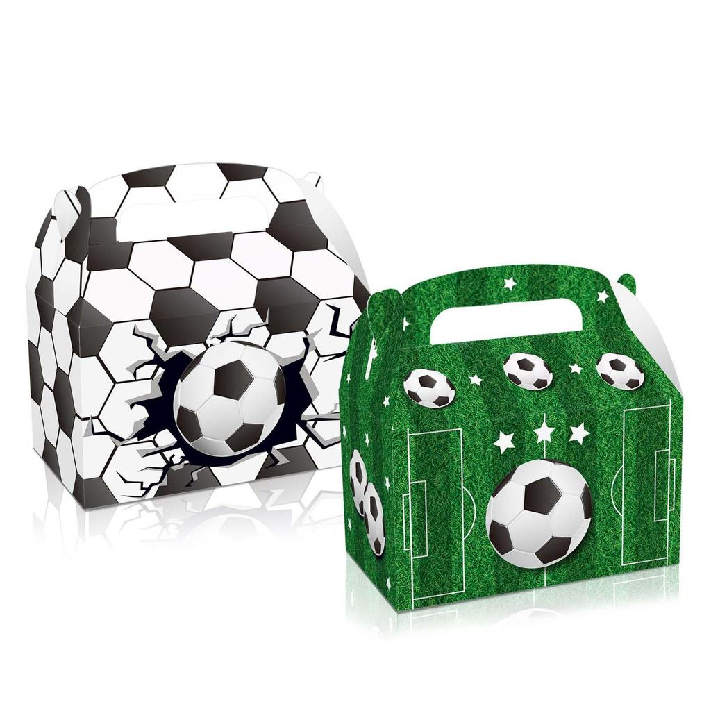 24 Pieces Soccer Treat Box Party Gift Boxes with Handle for Kids Birthday Soccer Party Favor Candy Box