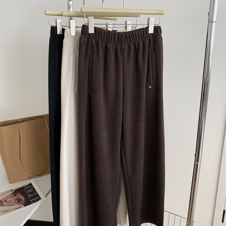 2024 Korean Wool-Blend Wide-Leg High-Waist Pants for Women - Autumn Edition with Velvet Lining