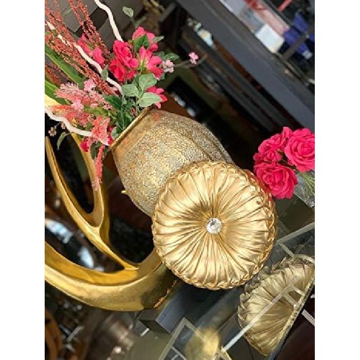 Tresshouse European Round Throw Pillows, Soft Spandex Fabric Pumpkin Pleated Handmade Metallic Accent Circle Insert Cushion Diamond To Enhance for