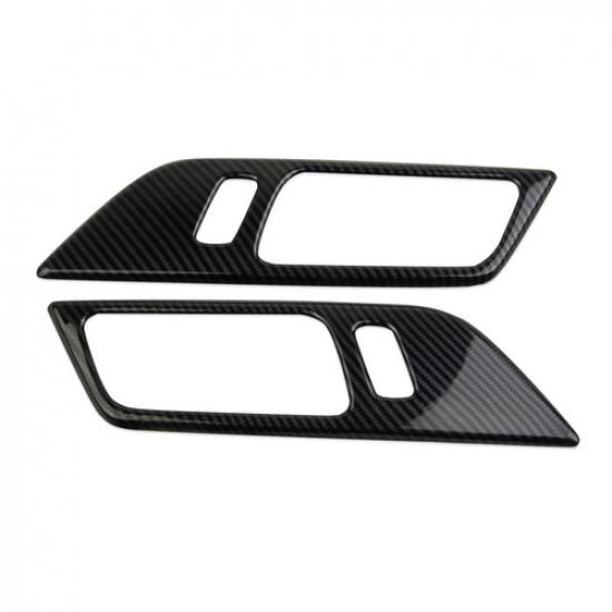 Carbon fiber style inner door handle bowl panel trim cover for Ford Mustang