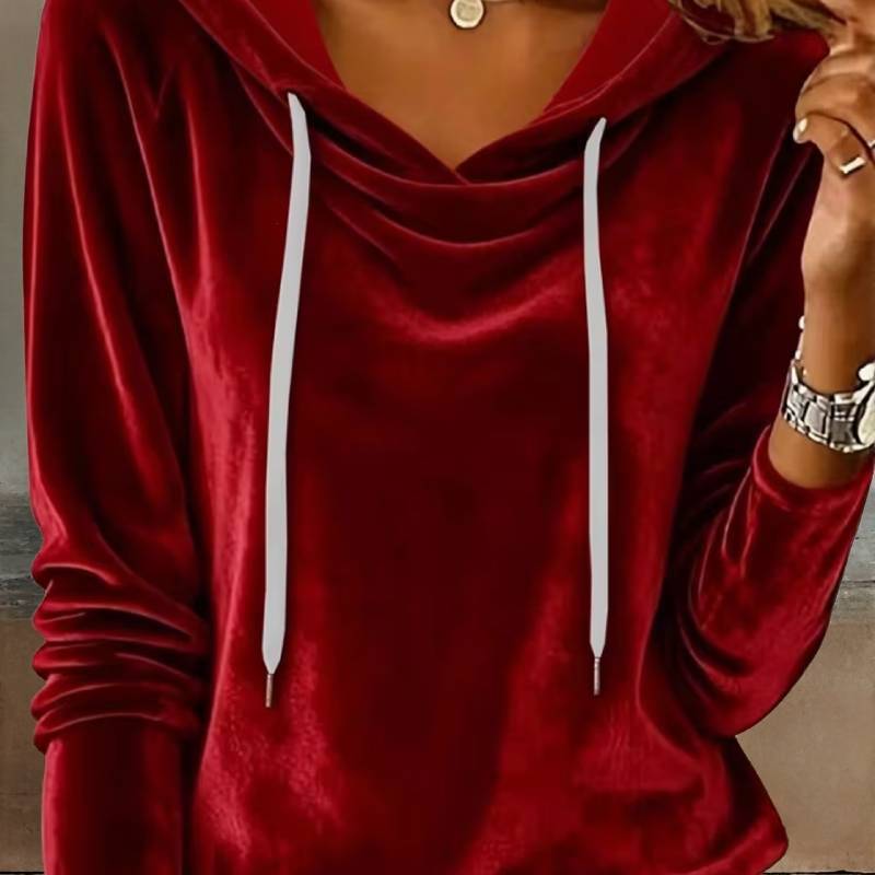 Silk Velvet Hoodie With Drawstring Hood For Womens Casual Autumn Winter Wear