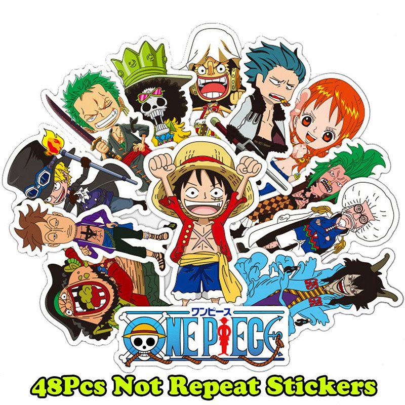 48pcs One Piece Anime Cartoon Stickers Collection For Laptops And Luggage Waterproof Pvc