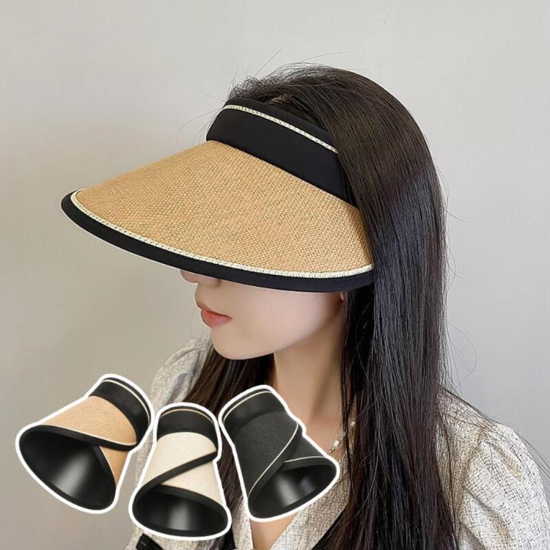 

Nomeri Color Block Summer Vacation String Vacation Sun Cap Hat Women ivory