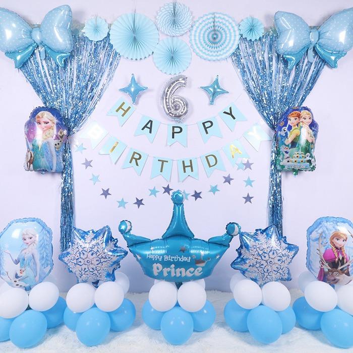 Frozen Blue Theme Birthday Decoration Balloon Set Princess Elsa Anna Aluminum Film Children'S Party Arrangement