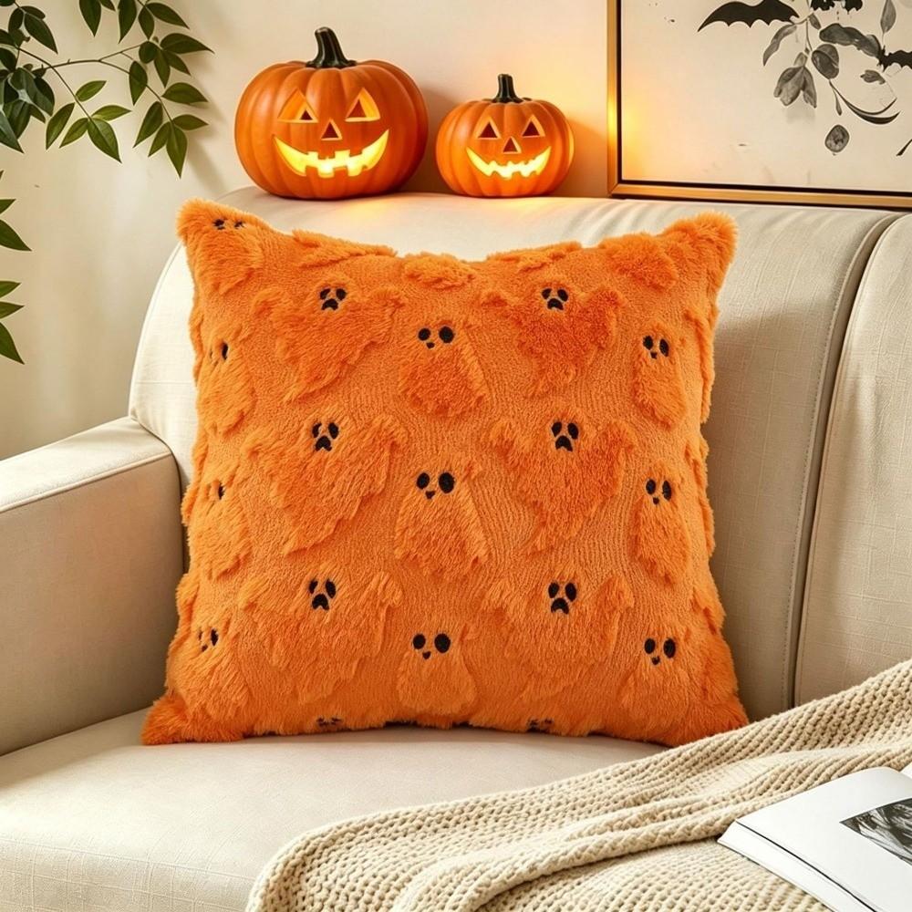 Halloween Throw Pillow Cover Ghost Black Bat Cushion Covers Soft Stuffed Pillow Case  Holiday Decor