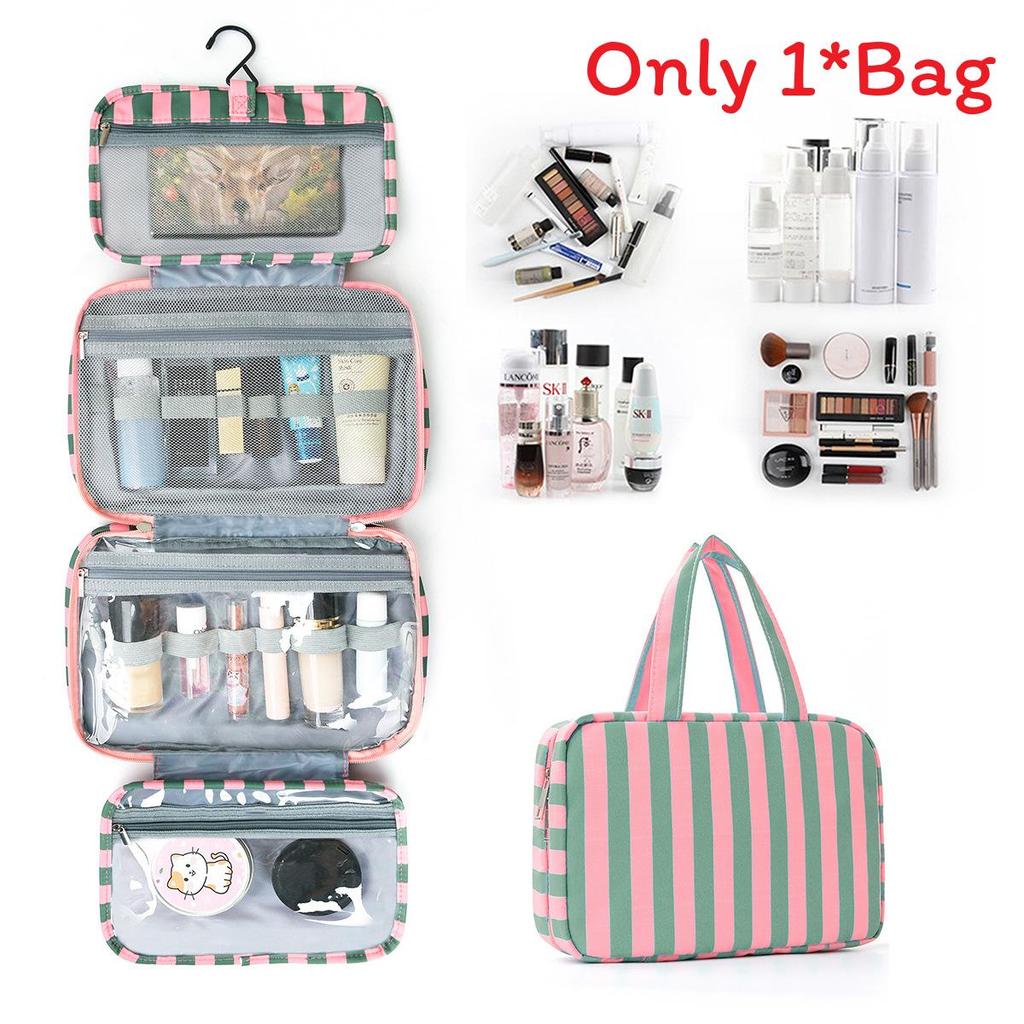 Modern Striped Travel Makeup Bag With Wet And Dry Separation For Cosmetic Storage