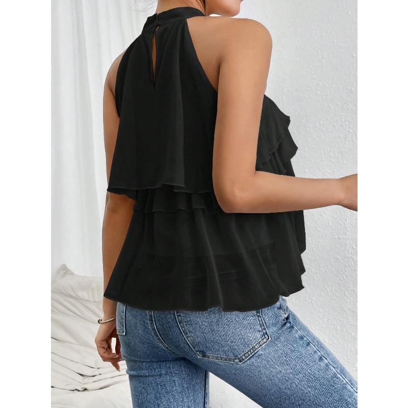 Women's Casual Summer/ Spring Printed Sleeveless Half-neck Blouse Shirt