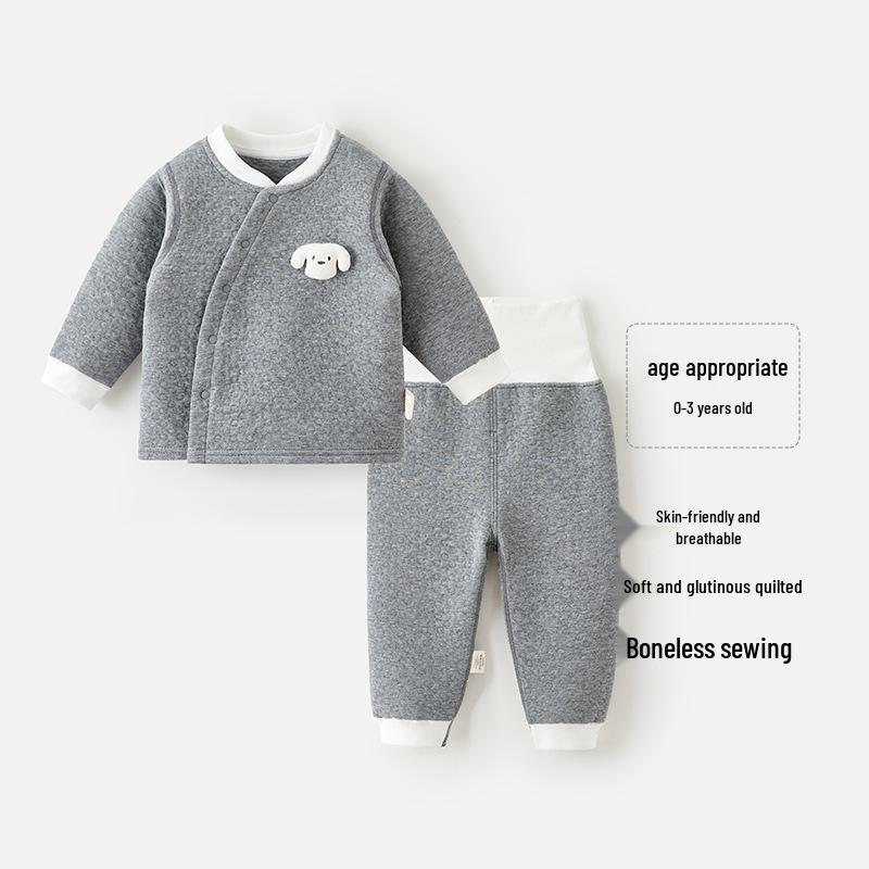 Infant Quilted Winter Set: Baby Warm Underwear with Split Clothes, Autumn Pants & Shirts