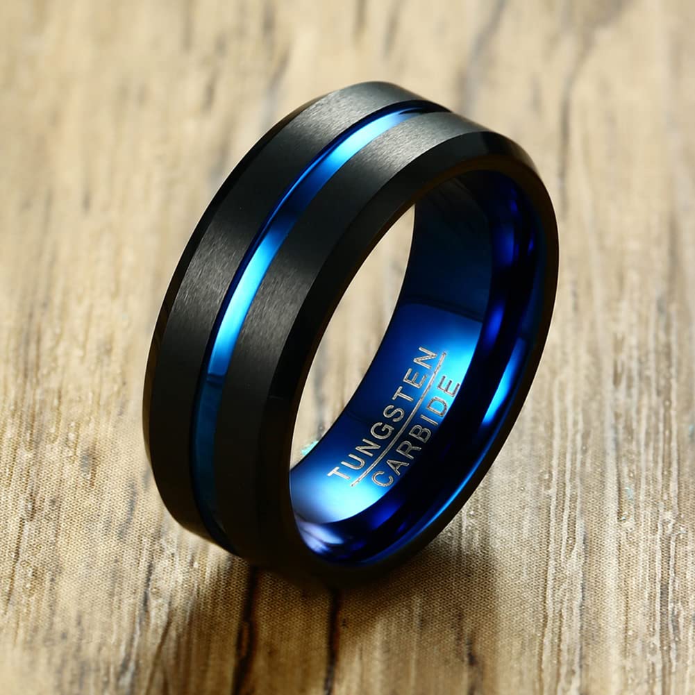 Accessories Tungsten Ring Black Ring Blue Matte Texture Super Hard [Rockyu] Men's