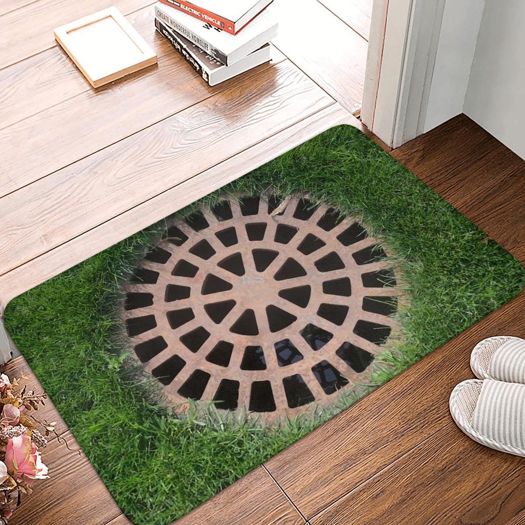 Tappetino Divertente Coperchio Tombino 3D Trappole Tappetino Ingresso Non-Scivolo Bagno Cucina Giardino Garage Tappeto