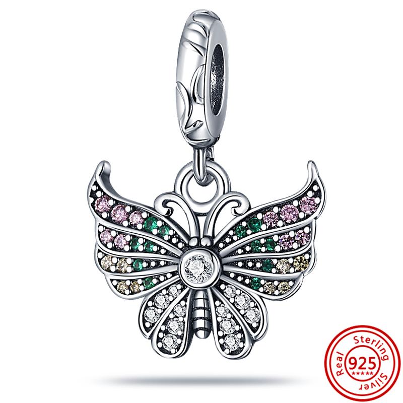 S925 argint sterling verde trifoi cu patru frunze puzzle colorat floarea-soarelui fluture margele se potrivesc bijuterii originale cu brățară