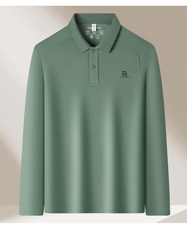 Autumn Casual Sports Solid Color Easy-to-Care-For Long-Sleeved T-Shirt with Collar for Men