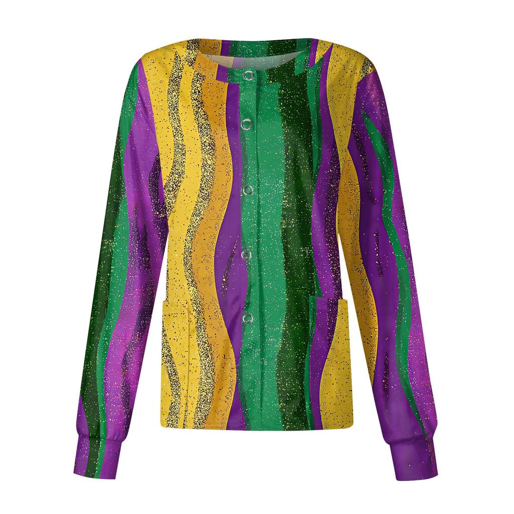 Women's Casual Long-sleeved Single-breasted Printed Protective Clothing Cardigan Top