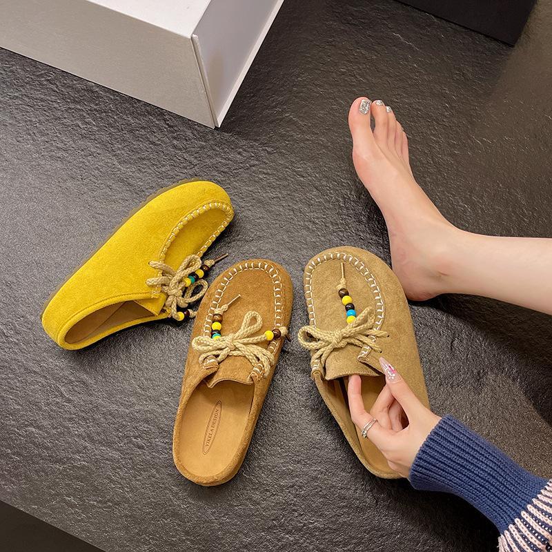 Explosive 2025 New Fashion Casual Bag Head Half Drag Women Thick Sole Outer Wear Explosion Lazy Single Shoes Niche Ethnic Style