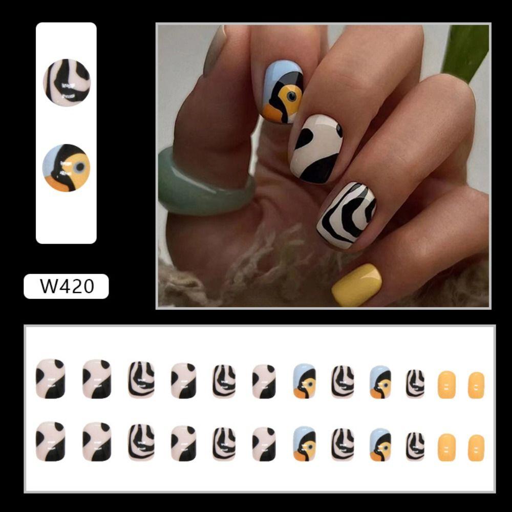 

24pcs Manicure DIY Press on Nails Colorful False Nails French Short Round