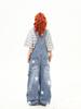 Women's American Retro Star Print Wide-Leg Denim Overalls: Casual and Versatile Loose-Fit Trend.