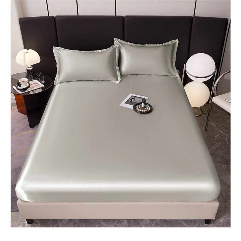 Ice Silk Bed Sheet Solid Color Cool Silk Mattress Protective Cover Anti Slip Color Ding Bed Cover Dust Cover