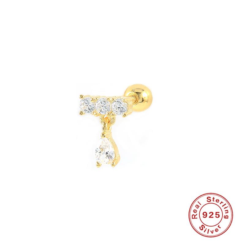 S925 Sterling Silver Piercing Ear Bone Stud Ear Nail Small Gold Ball Threaded Ear Stud Zircon Body Earrings Earrings
