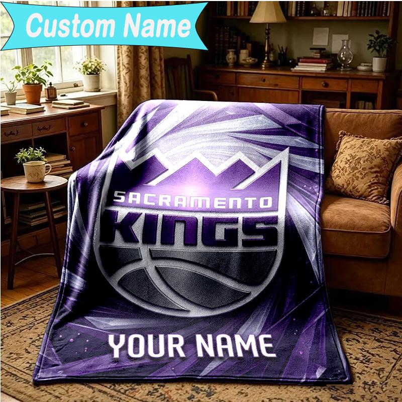 1PC Custom Name Blanket Kings Basketball Flannel blankets Patterns Throw Blanket All-Season Soft Gift for Couch, Bed, Camping, Birthday gifts