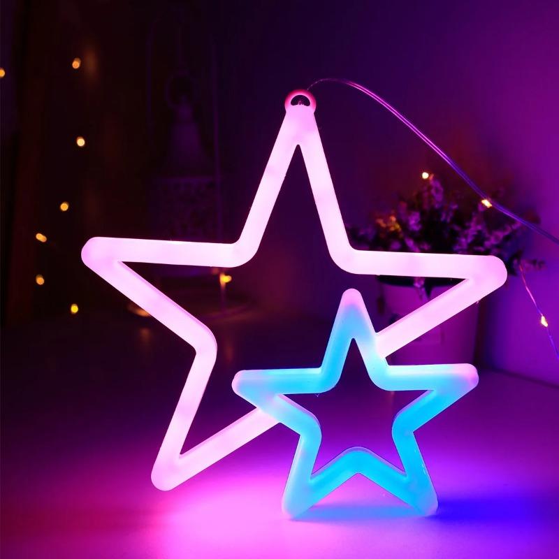 LED Neon Design Light Cross-border Christmas Gift Rainbow USB Decoration Small Night Light Dual Love Pink Cute Colored Light