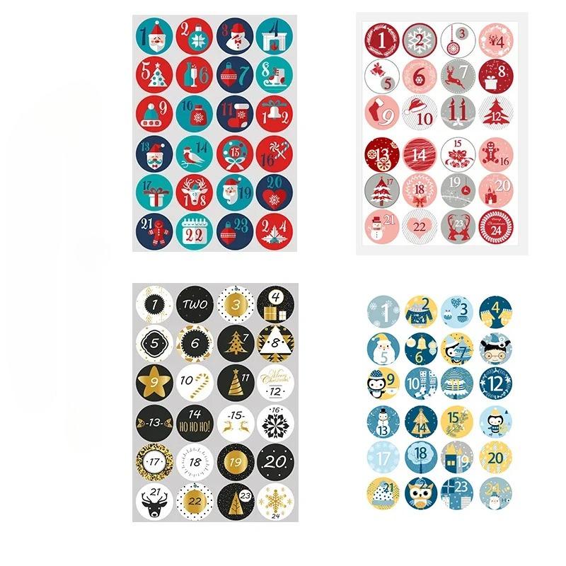 1sheet Merry Christmas Stickers Advent Calendar Number Sticker Handmade Cookie Candy Gift Seal Label Paper Sticker