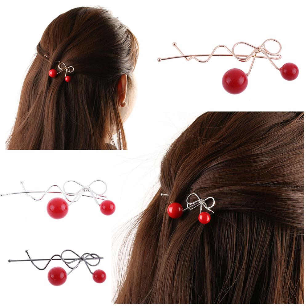 

Корейские девушки Дамы Заколка для волос с вишневым бантом