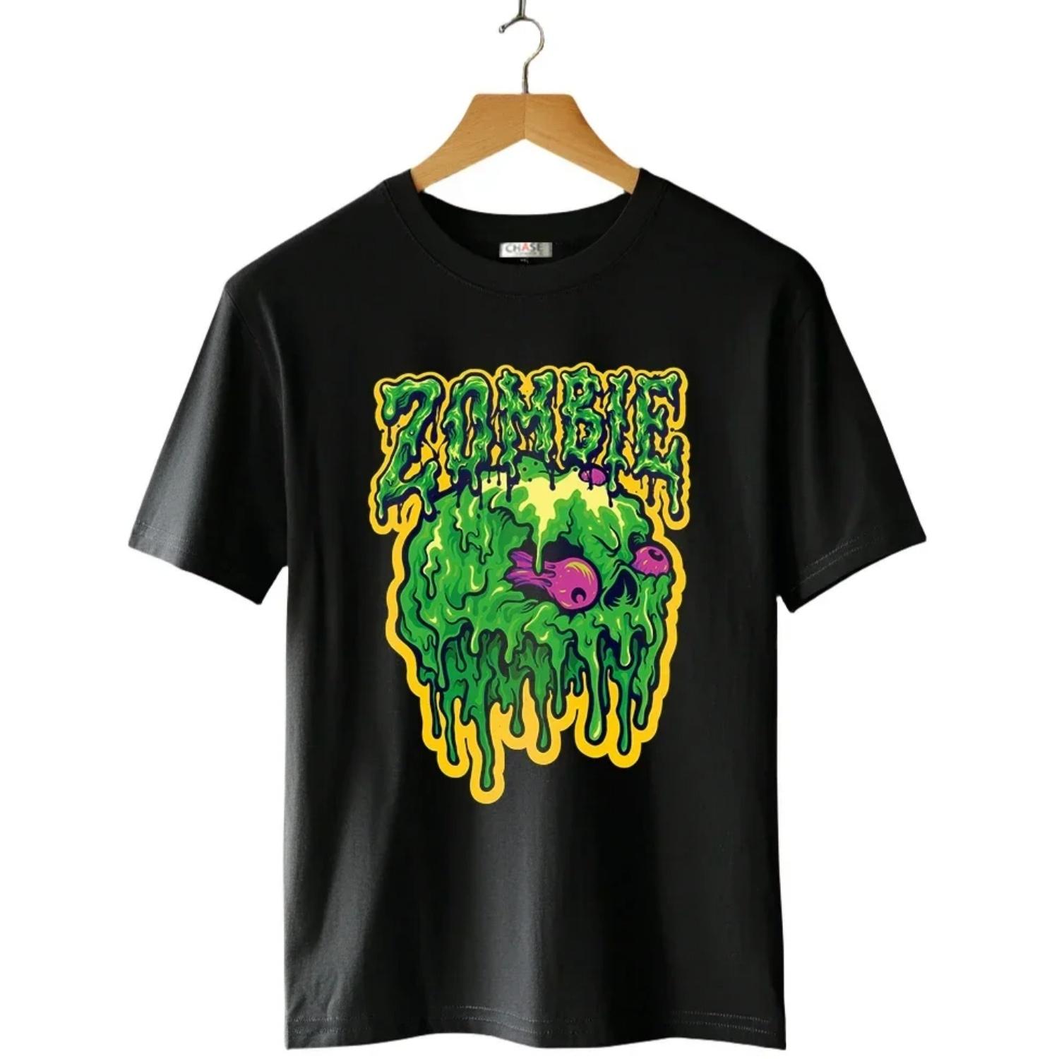 

T-Shirt Graffiti Style Monsters Series Zombie Printed Shirt Cotton Short Sleeve Unisex Tops Tee, Graphic T Shirts S чёрный