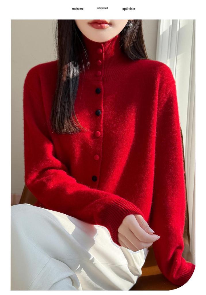 Korean Style Women's Casual Stand Collar Knit Cardigan - Autumn/Winter Collection