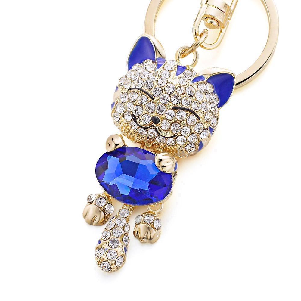 Lovely Cat Crystal Rhinestone Keyrings Key Chains Rings Holder Purse Bag for Car Keychains Cute Keychain