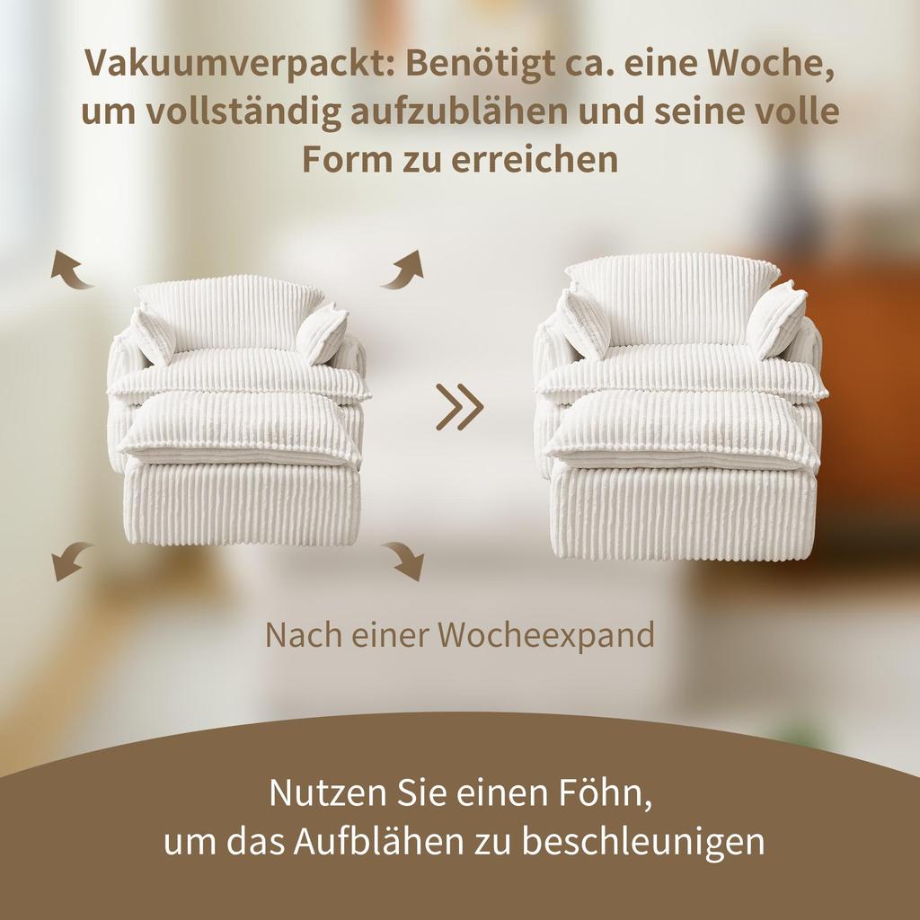 Soft single sofa with backrest and armrests, made of flannel and 30D high-resilience foam