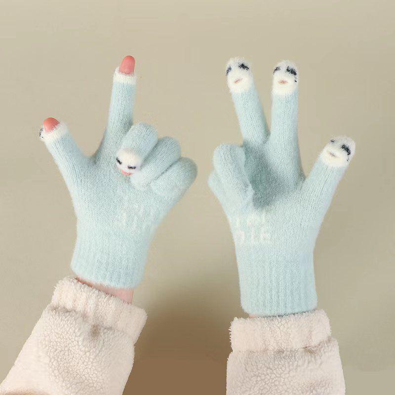 Women's Touchscreen Wool Gloves - Cute Knitted Design for Writing & Mobile Use, Warm Autumn & Winter Cartoon Style, All-Match for Students