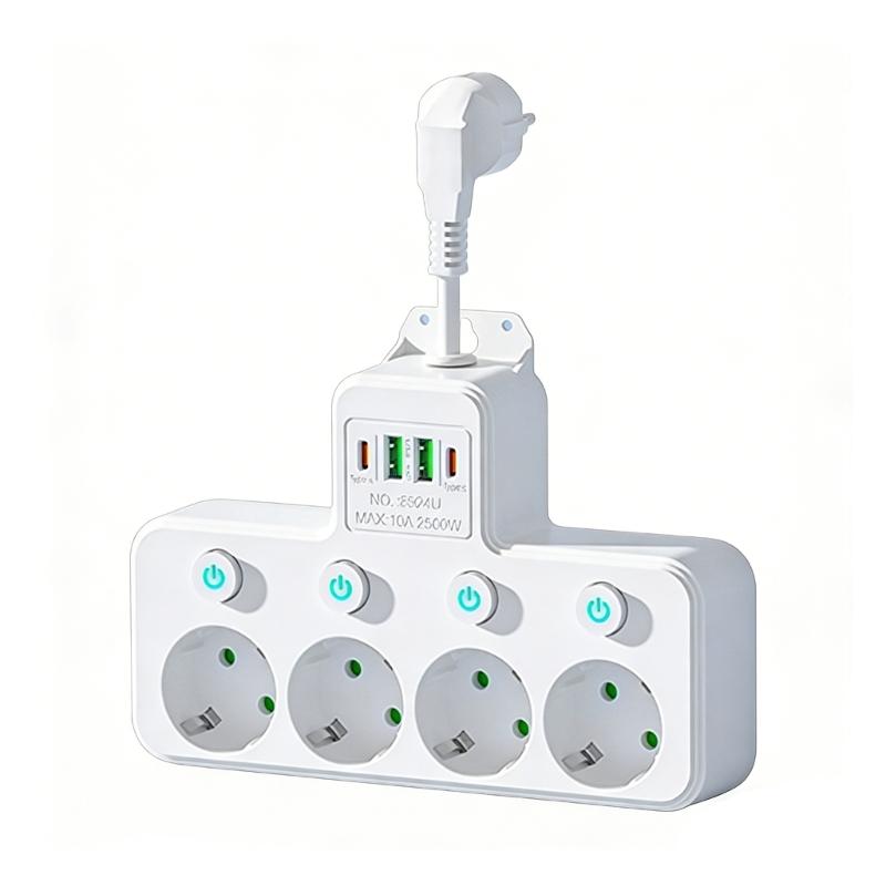 5 Outlet Wall Sockets with 2 USB And 2 Type C Ports Rotating 180 Degrees For Multiple Device Charging