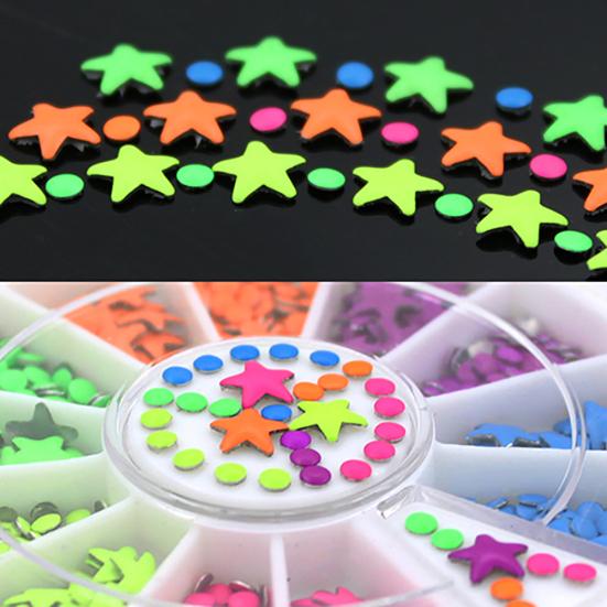 Mixed Color Flat Back Star & Half Round DIY Nail Art Tips Decoration Wheel