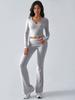 Autumn Women Deep V Neck Flared Pants Sport Casual Set For Women