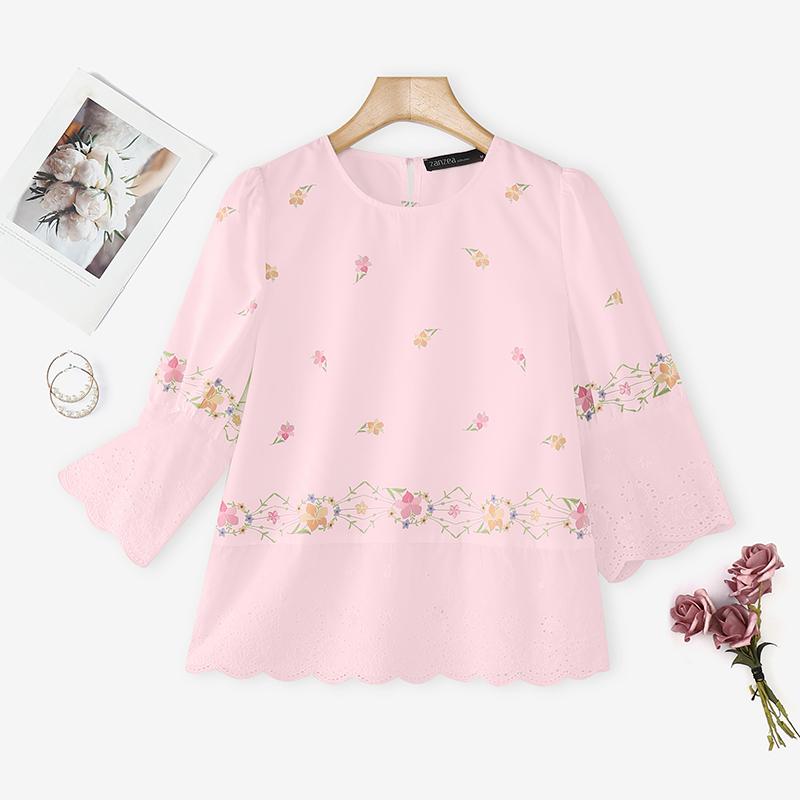 ZANZEA Women Round Neck 3/4 Sleeve Casual Floral Print Blouse