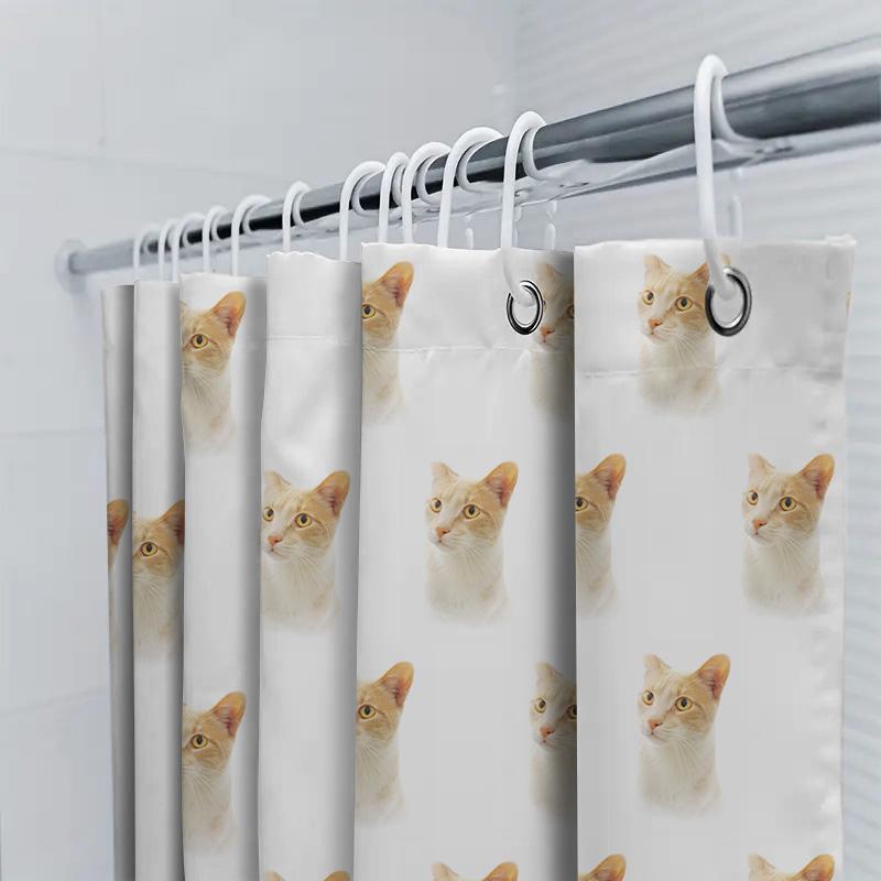 Adorable Cat Face Shower Curtain Modern Bathroom Decor For Pet Lovers White Yellow Kitten Print Home Decoration Wall Art