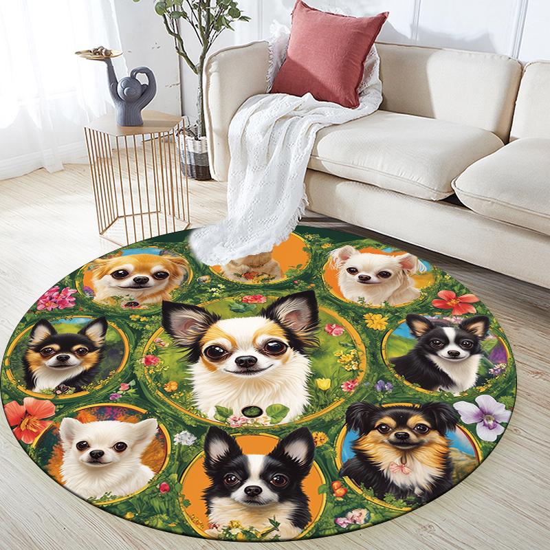 Chihuahua pattern round rug,Carpet Rug for Living Room Bedroom Sofa Playroom Decor,Non-slip Floor Mat,Holiday Gifts and Birthday Gifts.