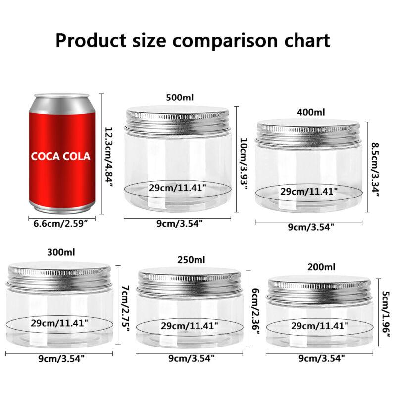 Makeup 300ml Jars With Lids Makeup 200ml Box Beans PET Clear Round 400ml Storage Food Empty Pot Plastic Pot Bottle Nuts Cream 500ml 10 Pack Containers