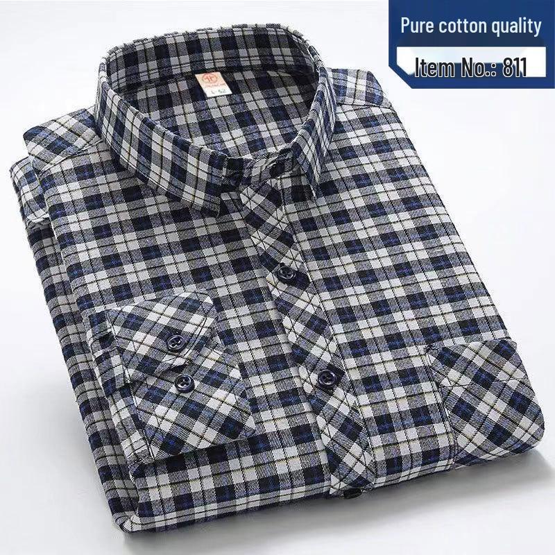 Men's High-End Pure Cotton Plaid Long-Sleeve Casual Shirt