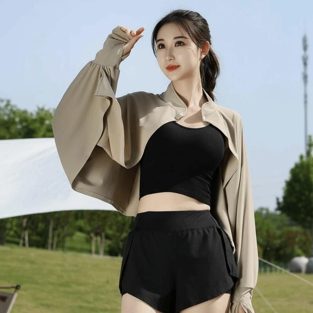 Sweet Solid Color Summer Sunscreen Shawl Sunshade Cloak Thin Ice Silk Cape Arm Sleeves Crop Top Sun Protection Clothing Running