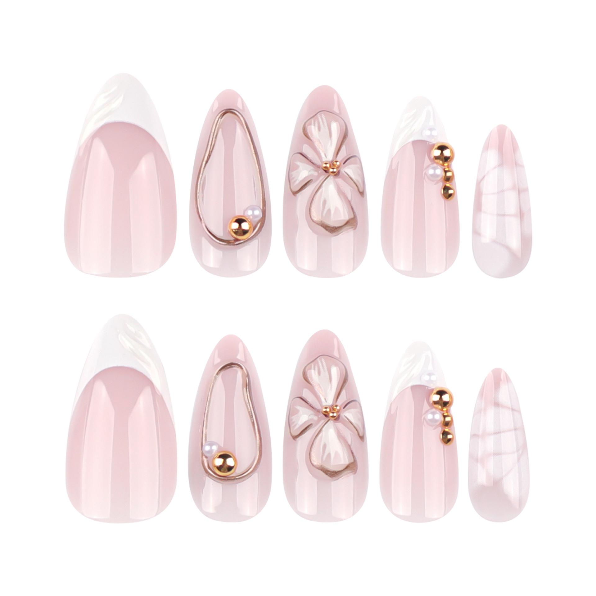 24pcs Short Almond Nail Art Sheet Fresh 3D Flower Design Wearable Nail for Finger