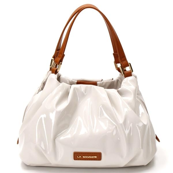 Labagagerie Weicher Emaille-Größe Elfenbein 2-Wege-Handtasche, S, B009401, (33)