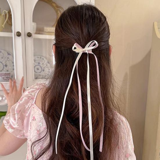 2Pcs Hair Rope Double Layer Soft Fabric Long Ribbon Hand-Sewn Bow Decor Hair Tie Princess Hairstyles Versatile Hair Accessory