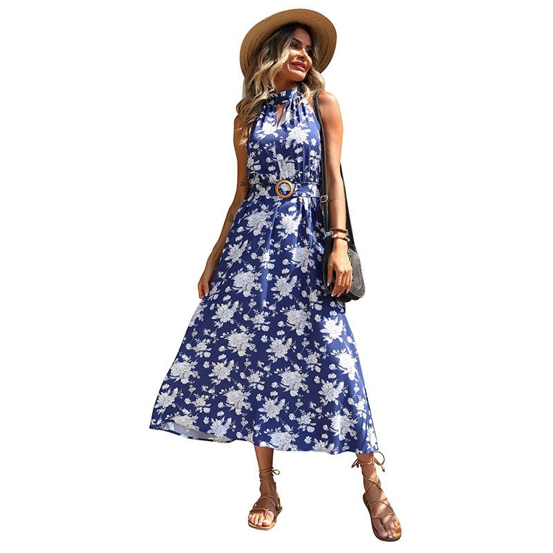 New summer women's printed sleeveless neck dress