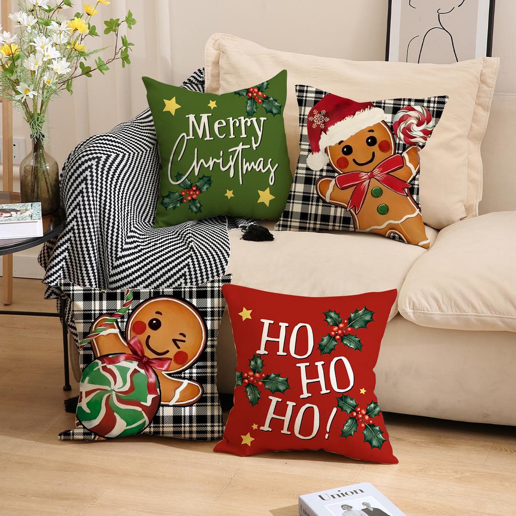 New Cookie Man Decorative Pillow Cover Linen Print Festive Atmosphere Arrangement Cushion Cover Christmas Pillow