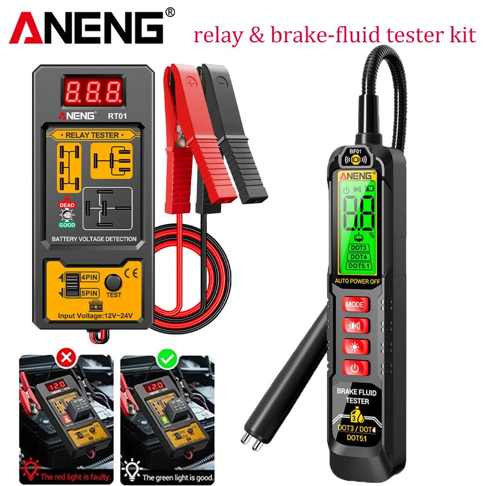 Kit Elettricista Auto Portatile ANENG BF01 Tester Liquido Freni Relè Auto RT01 Tester di Tensione 12V/24V Rilevatore Relè 4/5 Pin Analizzatore Olio Freni Strumenti di Test