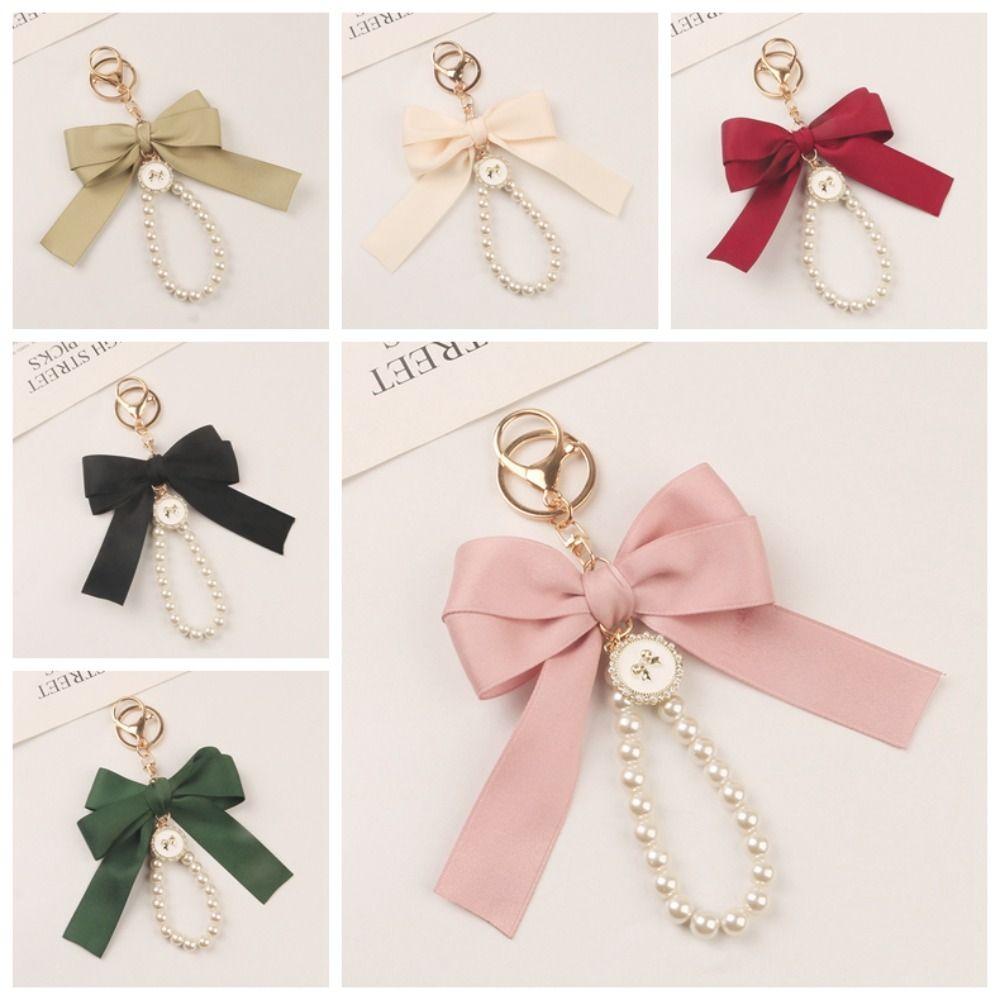 Sweet Bell Orchid Pendant Keychain Pretty Pearl Strap Key Ring Ribbon Bow Key Chain  Gifts