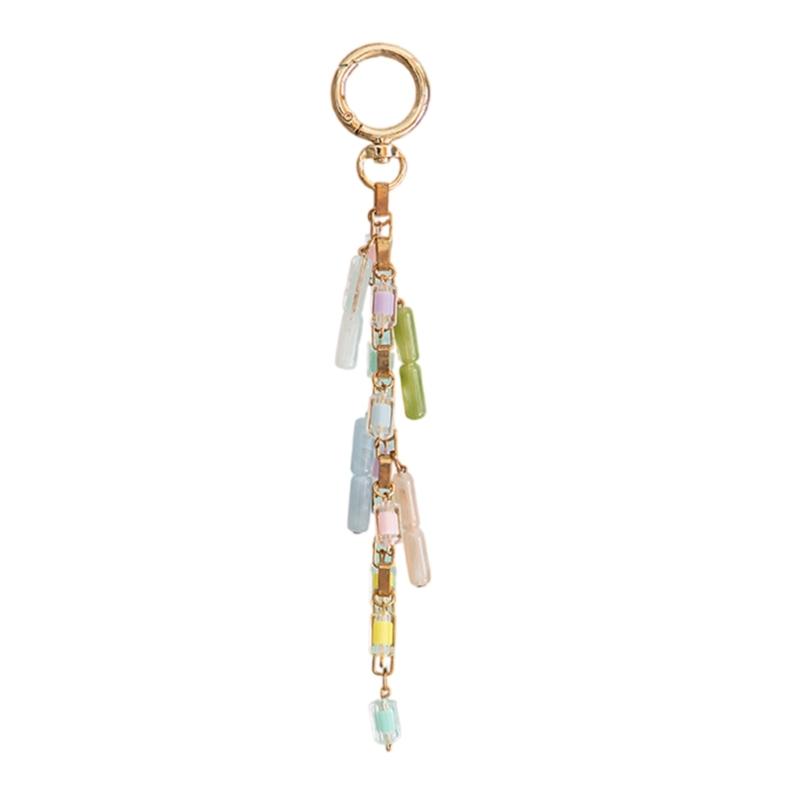 Unique Resin Alloy Keyring with Colorful Bead Stylish Beaded Pendant for Bags Handmade Key Holder Elegant Birthday Gift