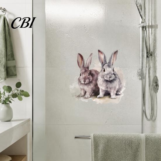Healing Style Rabbit Wall Decoration Cartoon Sticker for Kids Room, Waterproof PVC Bunny Decal, Easy Peel And Stick Decor Art Nursery Bedroom