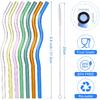 7Pcs Reble Colorful Wavy Glass Straws - 8.5"x8mm Shatter Resistant Glass Straw with 2 Clening Brushes, Suitable for Ice/Hot